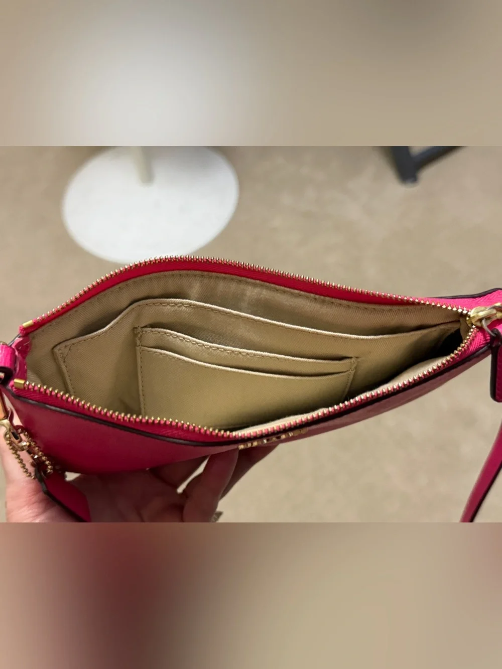 Coach Hot Pink Crossbody Wristlet with Gold Chain